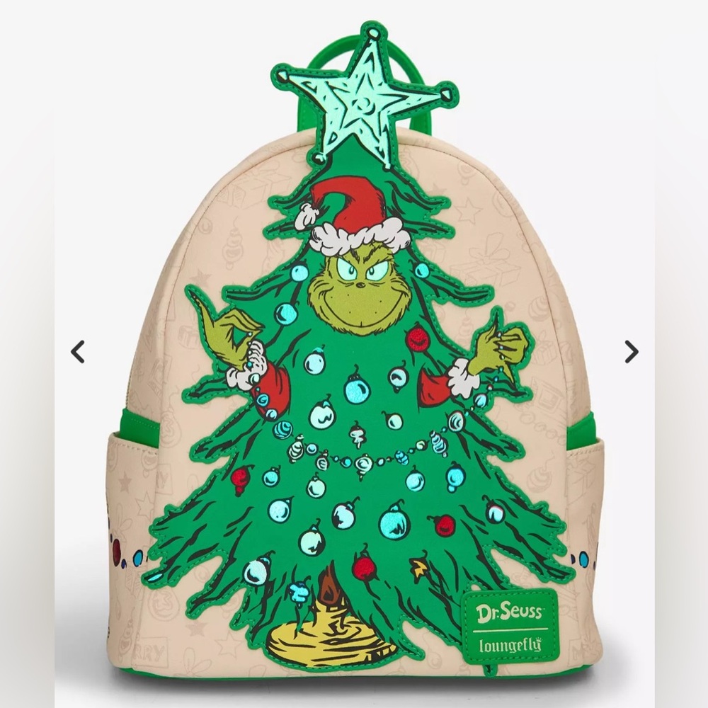 Loungefly Grinch Christmas Tree Backpack - Green and Yellow NEW